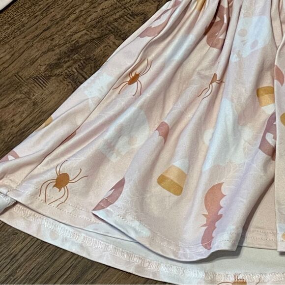 Dot Dot Smile Long Sleeve Halloween Dress Blush Pink White Pumpkin Bats 12-24 Mo - Picture 6 of 12
